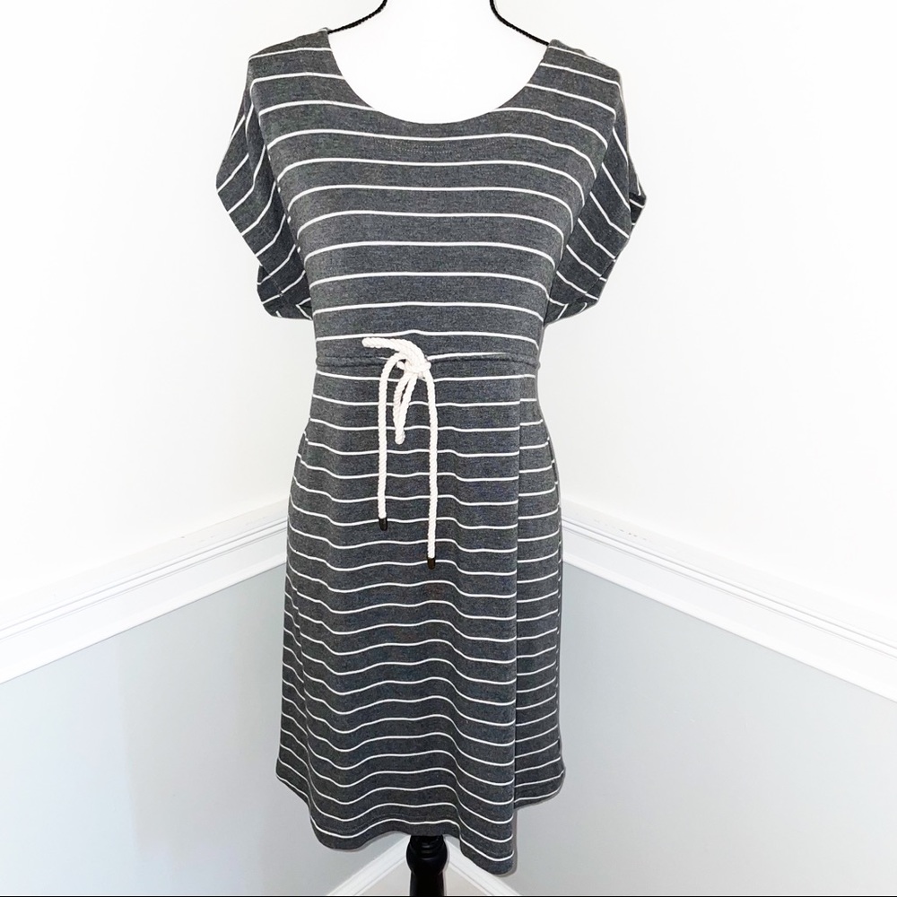 Motherhood Maternity Gray & White Striped Dress